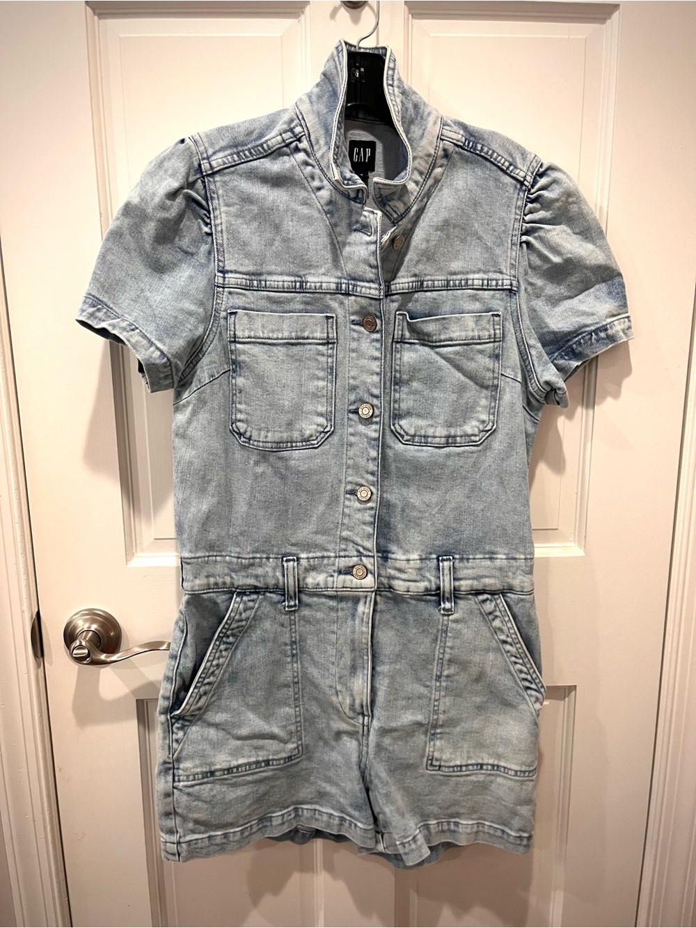 GAP Light Wash Blue Denim Short-Sleeve Romper